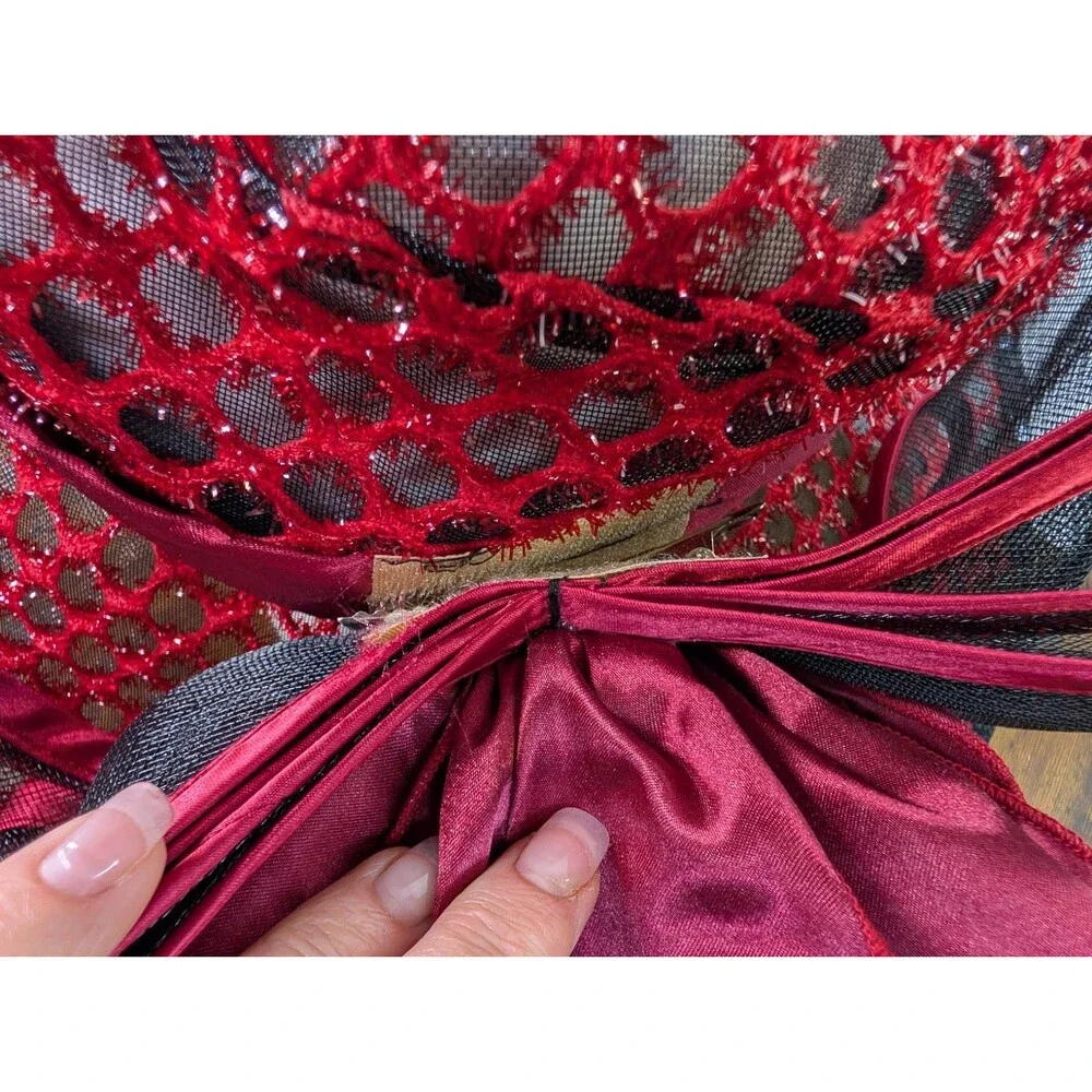 NWT FS Professional Ladies Hat Red Black Wide Brim Kentucky Derby Church Tea